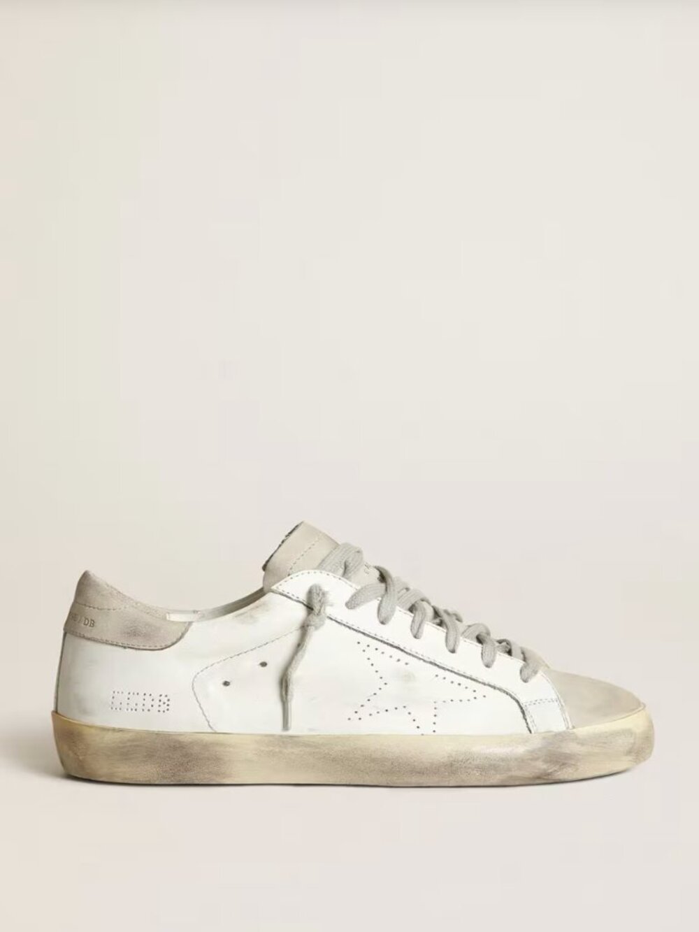 Women's Super-Star in white leather with perforated star and beige nubuck heel